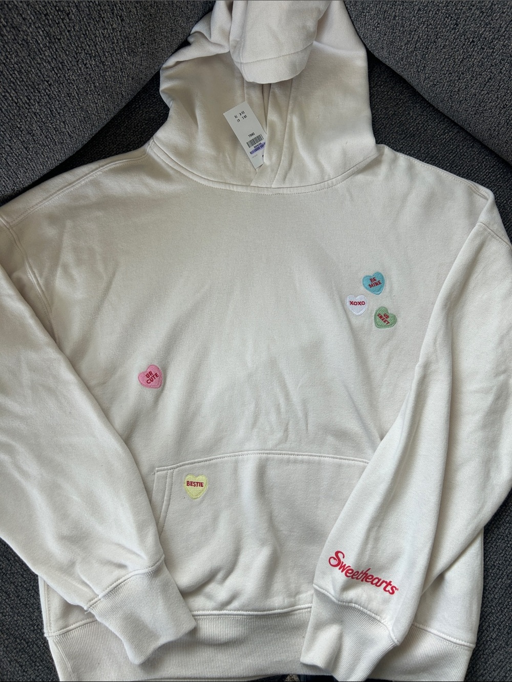Abercrombie & Fitch Cream Hoodie with Colorful Candy Heart Patches
